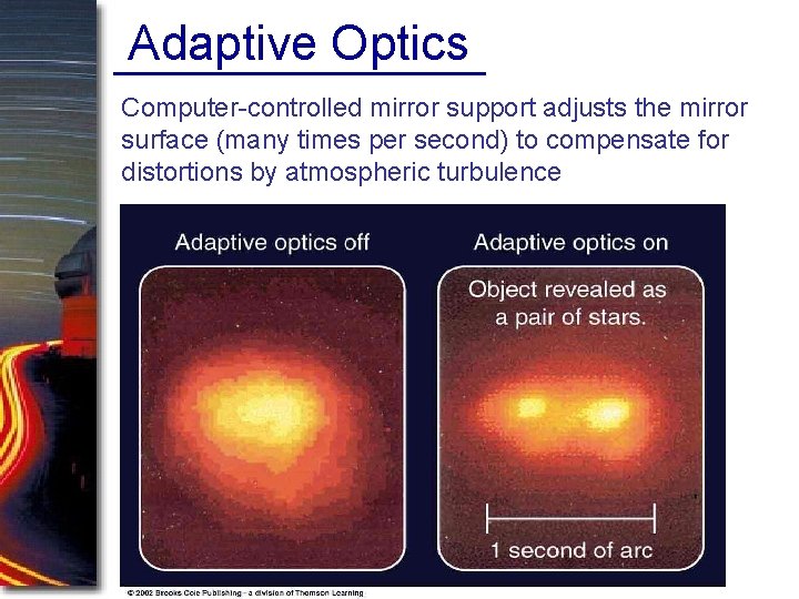 Adaptive Optics Computer-controlled mirror support adjusts the mirror surface (many times per second) to