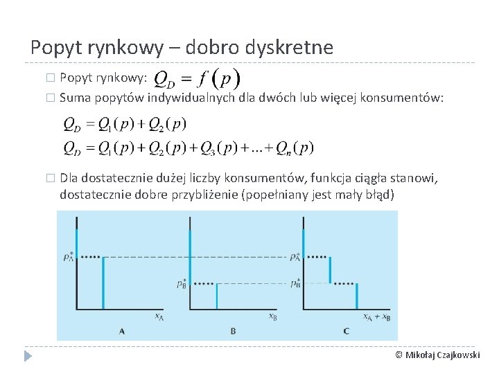 Popyt rynkowy – dobro dyskretne Popyt rynkowy: � Suma popytów indywidualnych dla dwóch lub