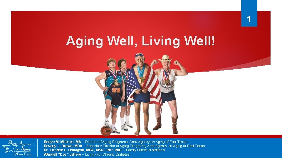 1 Aging Well, Living Well! Bettye M. Mitchell, MA – Director of Aging Programs,
