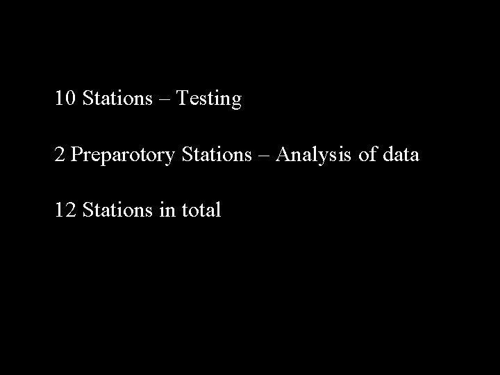 10 Stations – Testing 2 Preparotory Stations – Analysis of data 12 Stations in 10 Stations – Testing 2 Preparotory Stations – Analysis of data 12 Stations in