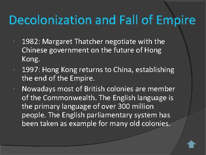 Decolonization and Fall of Empire 1982: Margaret Thatcher negotiate with the Chinese government on Decolonization and Fall of Empire 1982: Margaret Thatcher negotiate with the Chinese government on