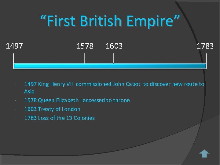 “First British Empire” 1497 1578 1603 1783 1497 King Henry VII commissioned John Cabot “First British Empire” 1497 1578 1603 1783 1497 King Henry VII commissioned John Cabot