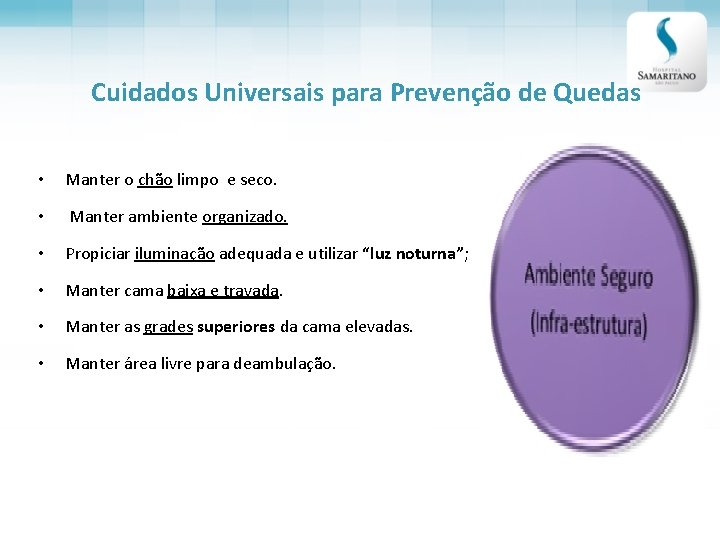 Cuidados Universais para Prevenção de Quedas • Manter o chão limpo e seco. •