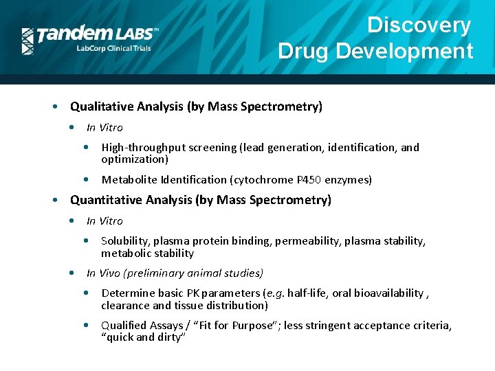 Discovery Drug Development • Qualitative Analysis (by Mass Spectrometry) • In Vitro • High-throughput
