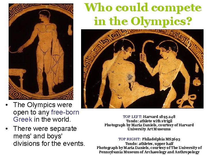 Who could compete in the Olympics? • The Olympics were open to any free-born