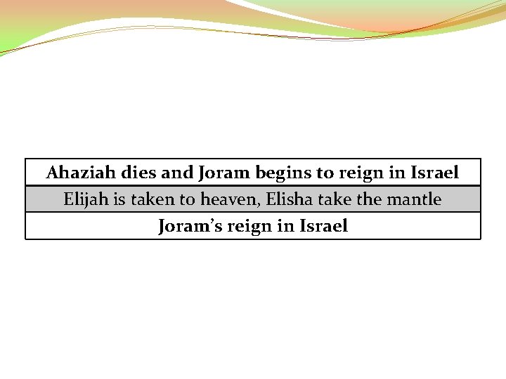 Ahaziah dies and Joram begins to reign in Israel Elijah is taken to heaven,