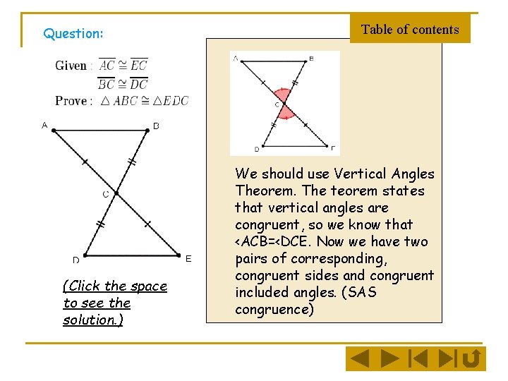 Question: (Click the space to see the solution. ) Table of contents We should Question: (Click the space to see the solution. ) Table of contents We should