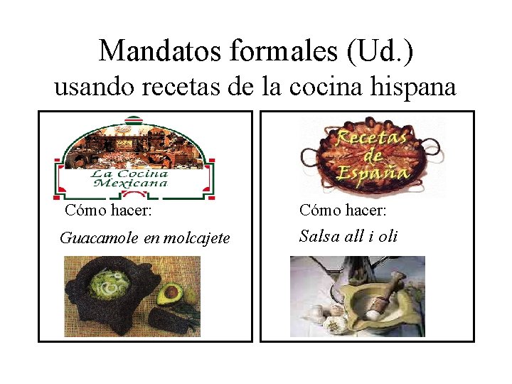Mandatos formales (Ud. ) usando recetas de la cocina hispana Cómo hacer: Guacamole en