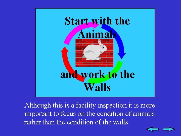 Start with the Animals and work to the Walls Although this is a facility