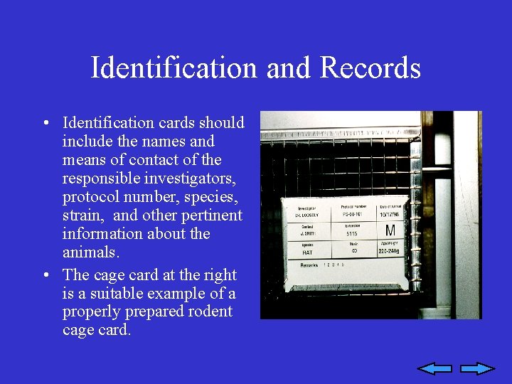 Identification and Records • Identification cards should include the names and means of contact