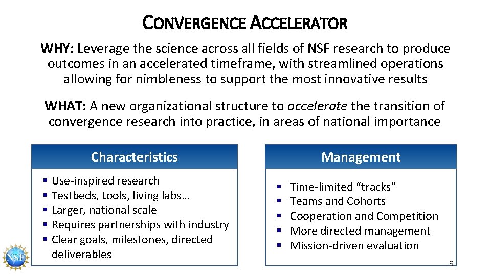 CONVERGENCE ACCELERATOR WHY: Leverage the science across all fields of NSF research to produce
