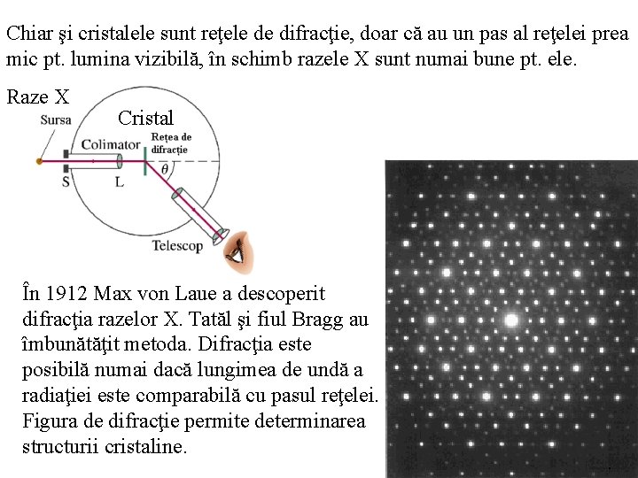 Chiar şi cristalele sunt reţele de difracţie, doar că au un pas al reţelei