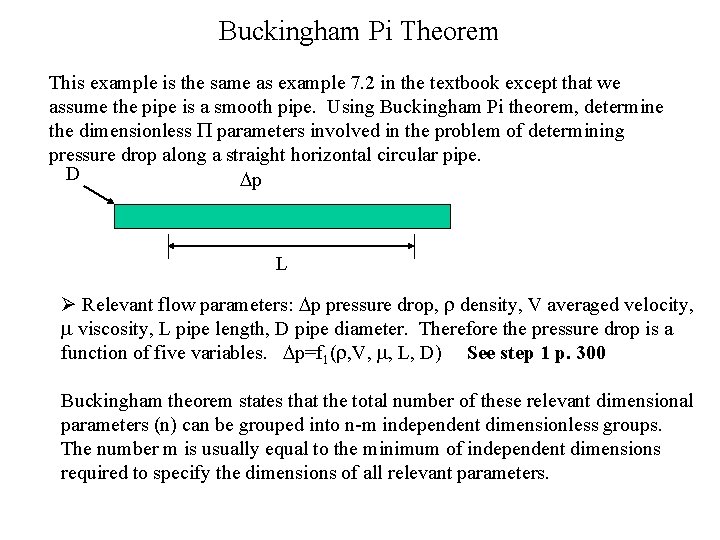 Buckingham Pi Theorem This example is the same as example 7. 2 in the