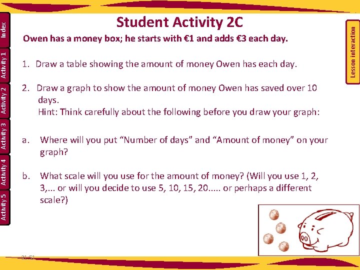 a. Activity 5 Where will you put “Number of days” and “Amount of money”