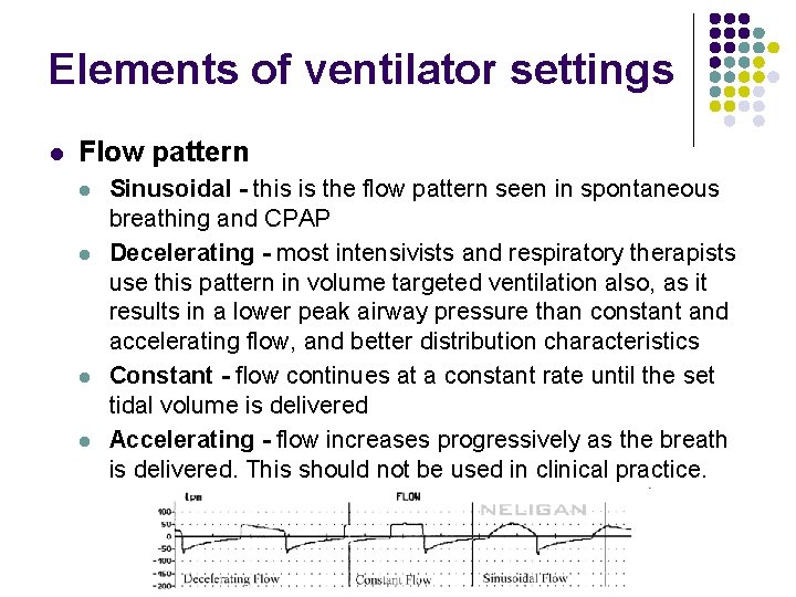 Elements of ventilator settings l Flow pattern l l Sinusoidal - this is the