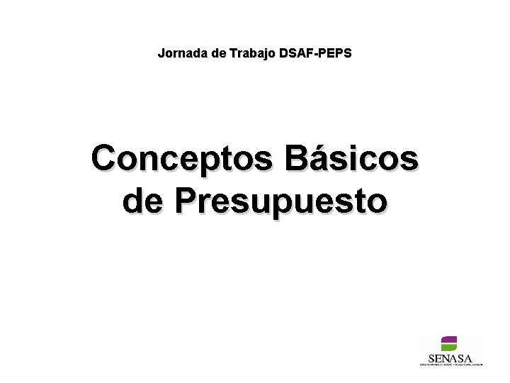 Jornada de Trabajo DSAF-PEPS Conceptos Básicos de Presupuesto 