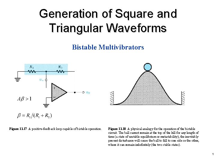 Generation of Square and Triangular Waveforms Bistable Multivibrators Figure 13. 17 A positive-feedback loop