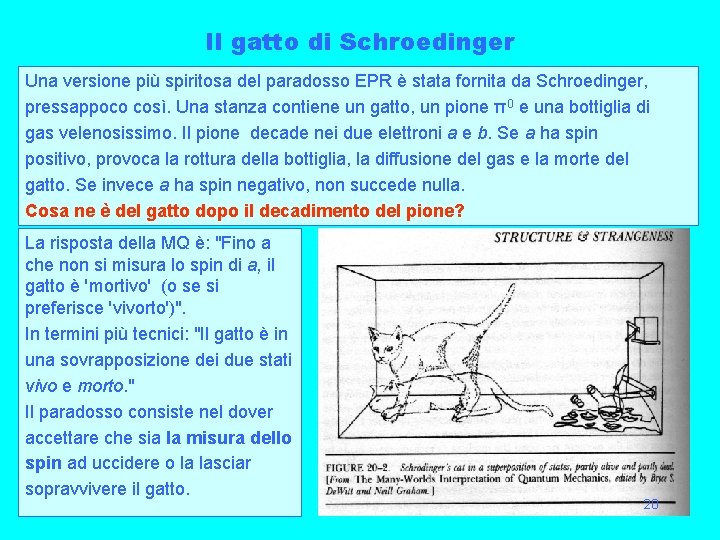 Il gatto di Schroedinger Una versione più spiritosa del paradosso EPR è stata fornita