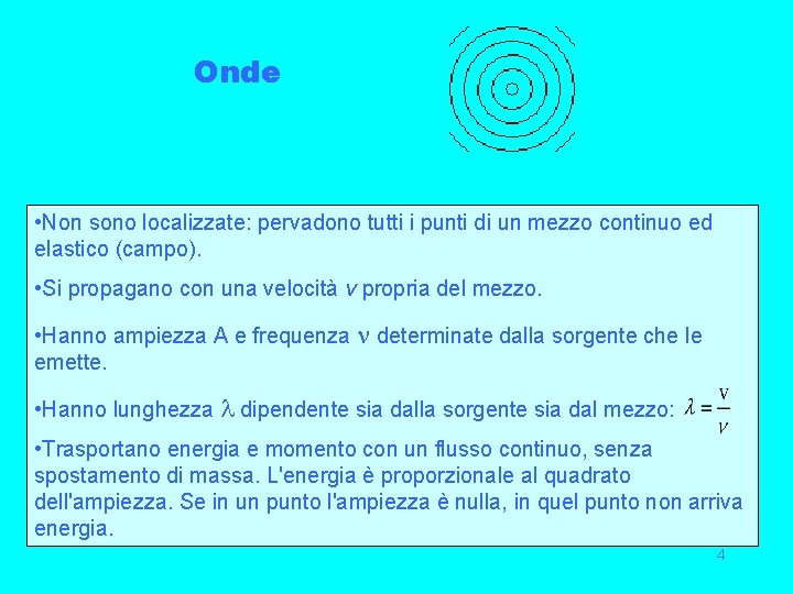 Onde • Non sono localizzate: pervadono tutti i punti di un mezzo continuo ed