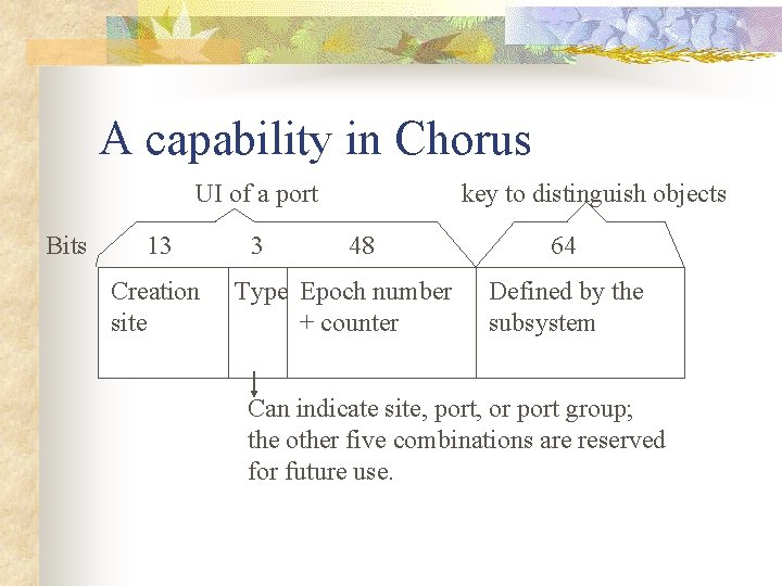A capability in Chorus UI of a port key to distinguish objects Bits 13