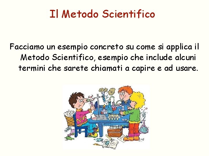 Il Metodo Scientifico Facciamo un esempio concreto su come si applica il Metodo Scientifico,