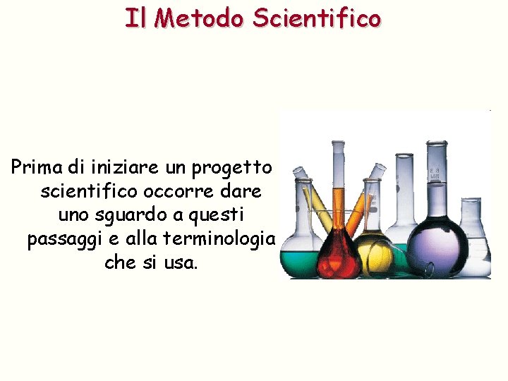 Il Metodo Scientifico Prima di iniziare un progetto scientifico occorre dare uno sguardo a