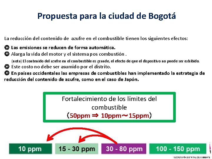 Propuesta para la ciudad de Bogotá La reducción del contenido de azufre en el
