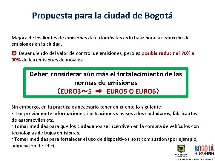 Propuesta para la ciudad de Bogotá Mejora de los límites de emisiones de automóviles