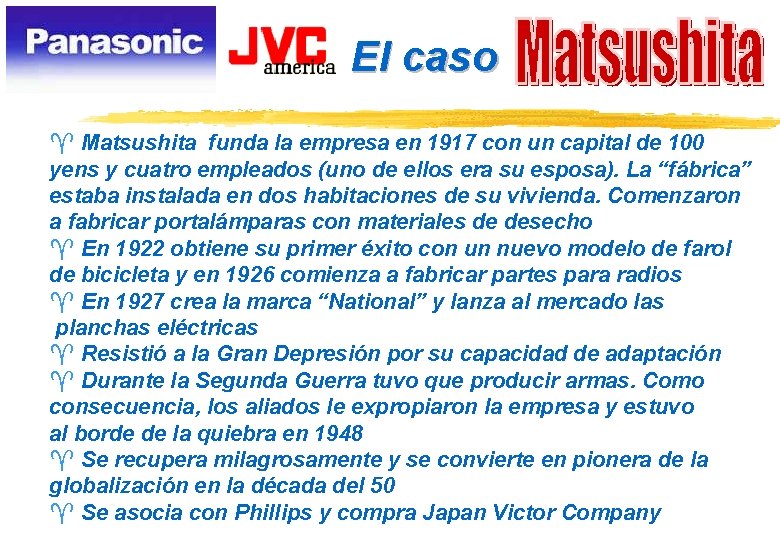 El caso ^ Matsushita funda la empresa en 1917 con un capital de 100