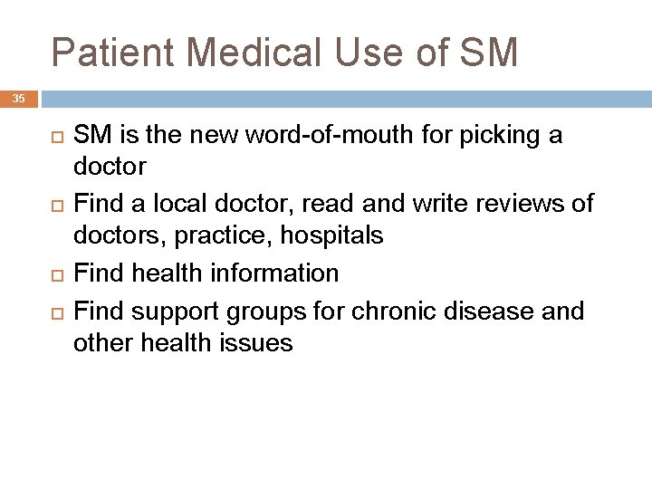 Patient Medical Use of SM 35 SM is the new word-of-mouth for picking a