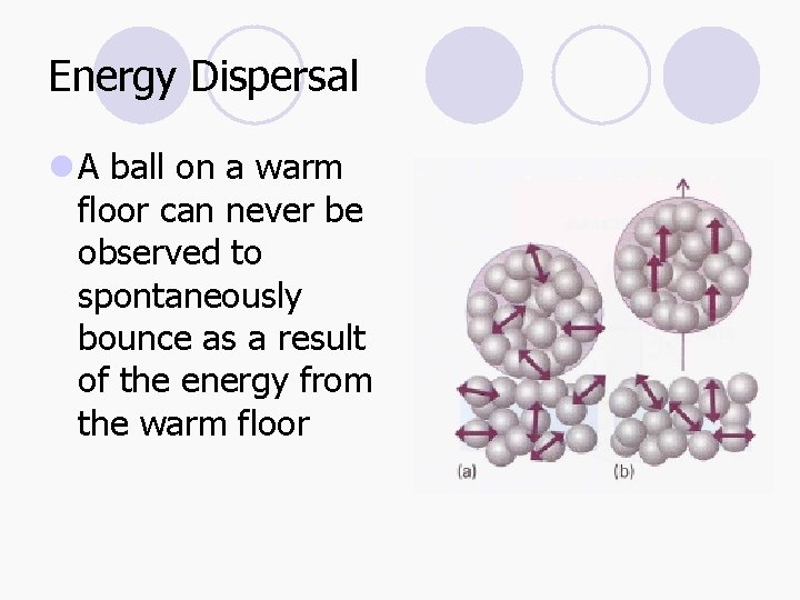 Energy Dispersal l A ball on a warm floor can never be observed to