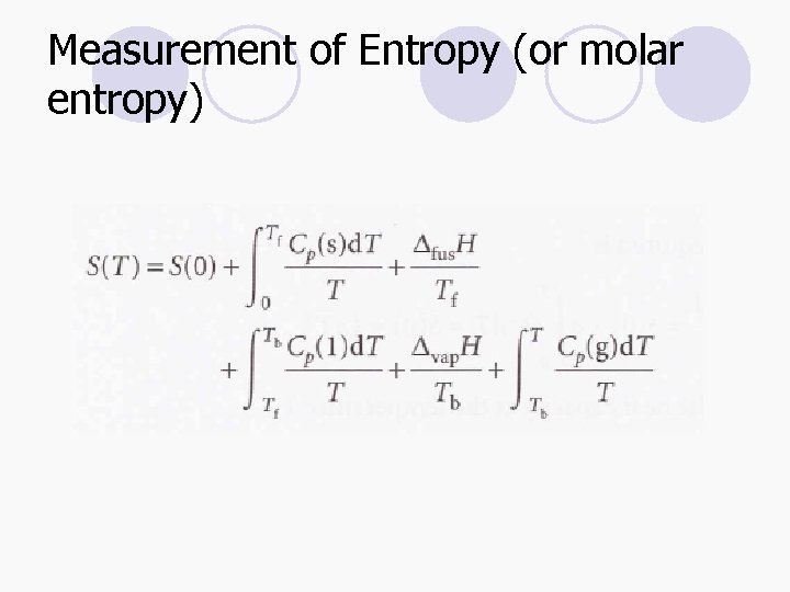 Measurement of Entropy (or molar entropy) 