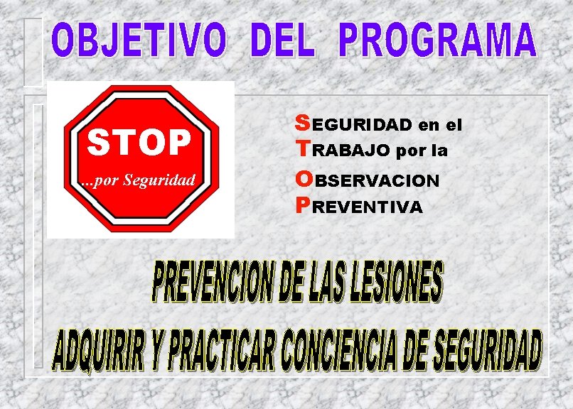 STOP. . . por Seguridad SEGURIDAD en el TRABAJO por la OBSERVACION PREVENTIVA 