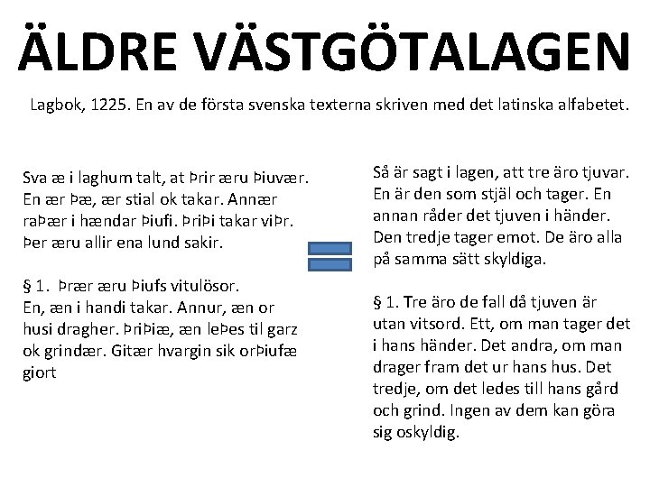 ÄLDRE VÄSTGÖTALAGEN Lagbok, 1225. En av de första svenska texterna skriven med det latinska ÄLDRE VÄSTGÖTALAGEN Lagbok, 1225. En av de första svenska texterna skriven med det latinska