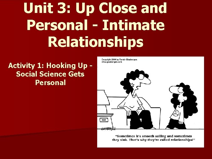 Unit 3: Up Close and Personal - Intimate Relationships Activity 1: Hooking Up Social