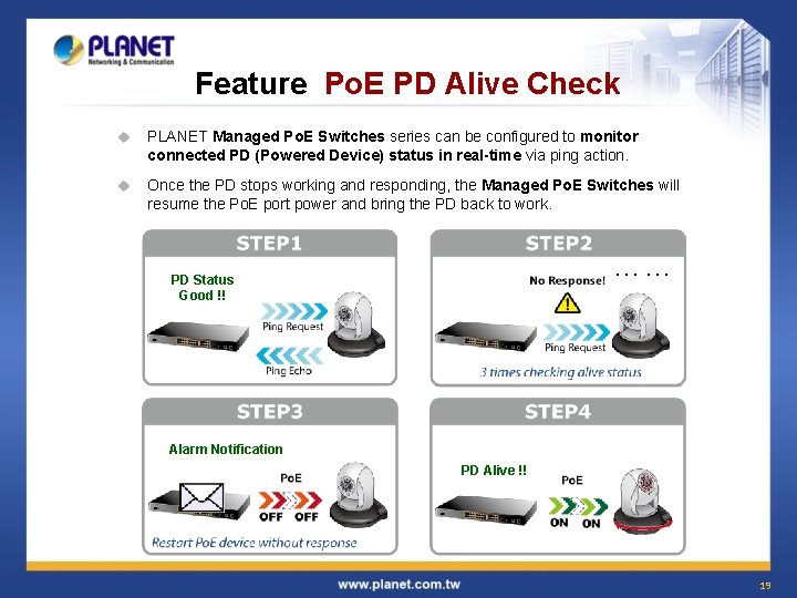 Feature Po. E PD Alive Check u PLANET Managed Po. E Switches series can Feature Po. E PD Alive Check u PLANET Managed Po. E Switches series can