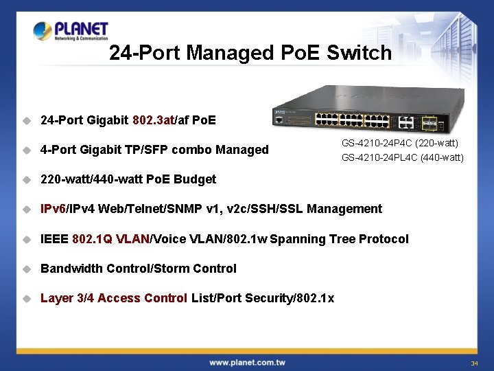 24 -Port Managed Po. E Switch u 24 -Port Gigabit 802. 3 at/af Po. 24 -Port Managed Po. E Switch u 24 -Port Gigabit 802. 3 at/af Po.