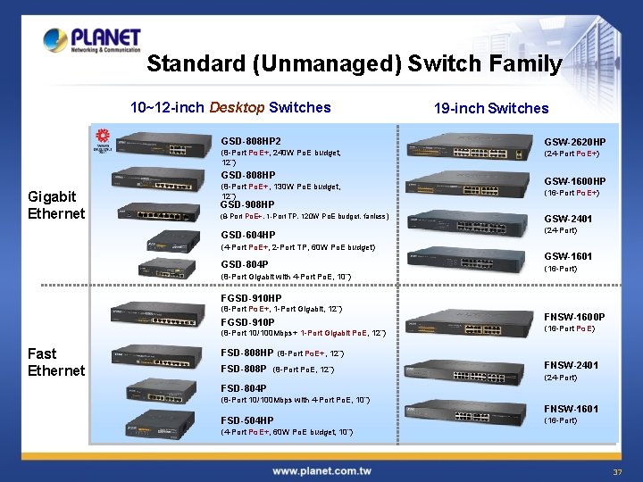 Standard (Unmanaged) Switch Family 10~12 -inch Desktop Switches GSD-808 HP 2 GSW-2620 HP (8 Standard (Unmanaged) Switch Family 10~12 -inch Desktop Switches GSD-808 HP 2 GSW-2620 HP (8