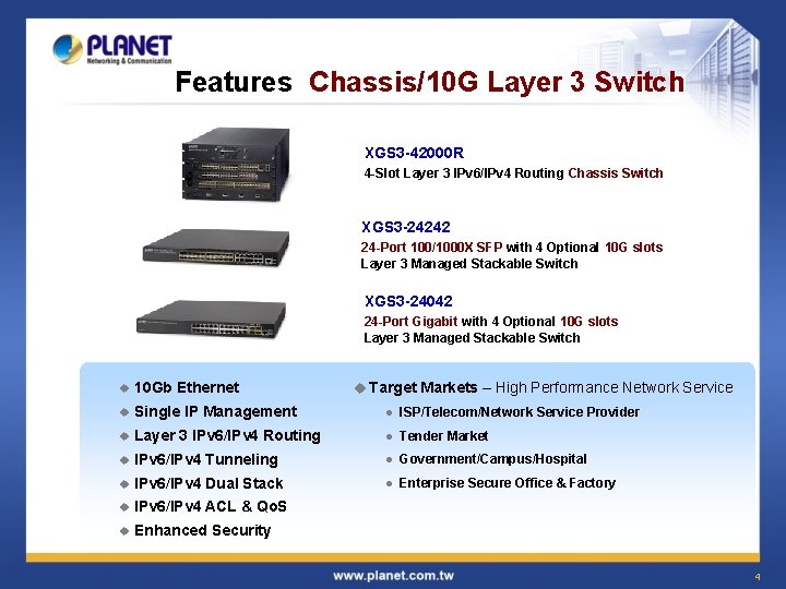 Features Chassis/10 G Layer 3 Switch XGS 3 -42000 R 4 -Slot Layer 3 Features Chassis/10 G Layer 3 Switch XGS 3 -42000 R 4 -Slot Layer 3