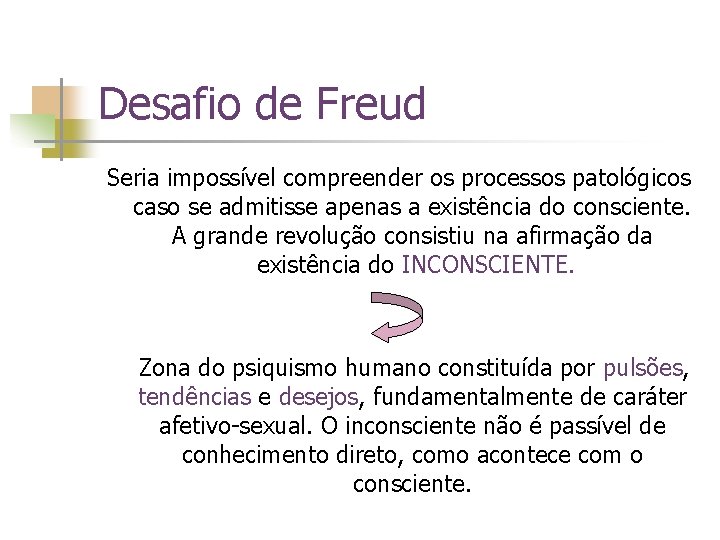 Desafio de Freud Seria impossível compreender os processos patológicos caso se admitisse apenas a