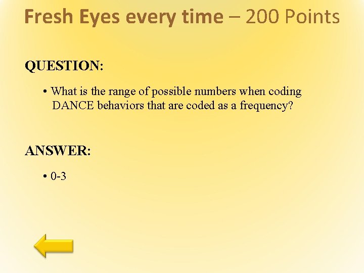 Fresh Eyes every time – 200 Points QUESTION: • What is the range of