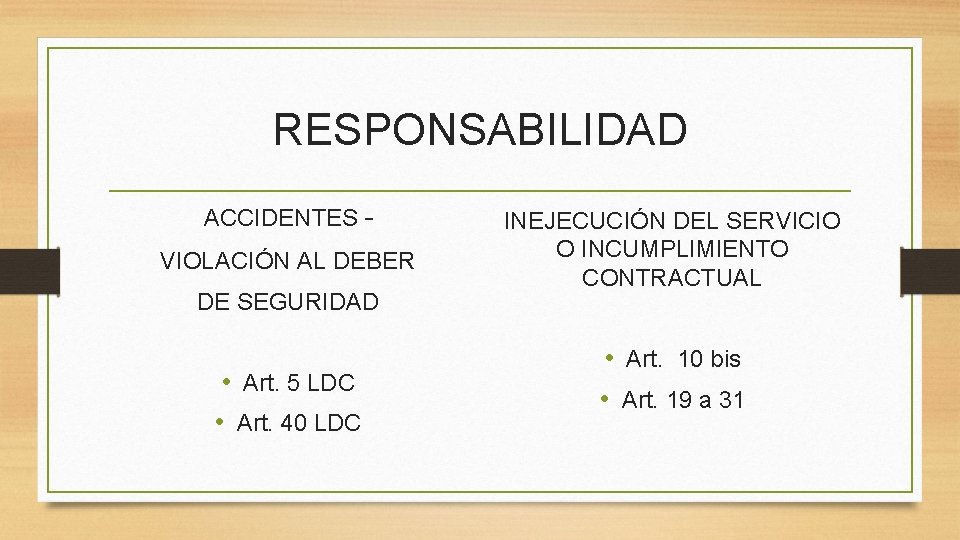 RESPONSABILIDAD ACCIDENTES – VIOLACIÓN AL DEBER DE SEGURIDAD • Art. 5 LDC • Art.