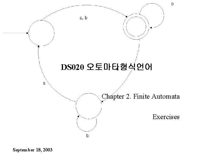 DS 020 오토마타형식언어 Chapter 2. Finite Automata Exercises September 18, 2003 