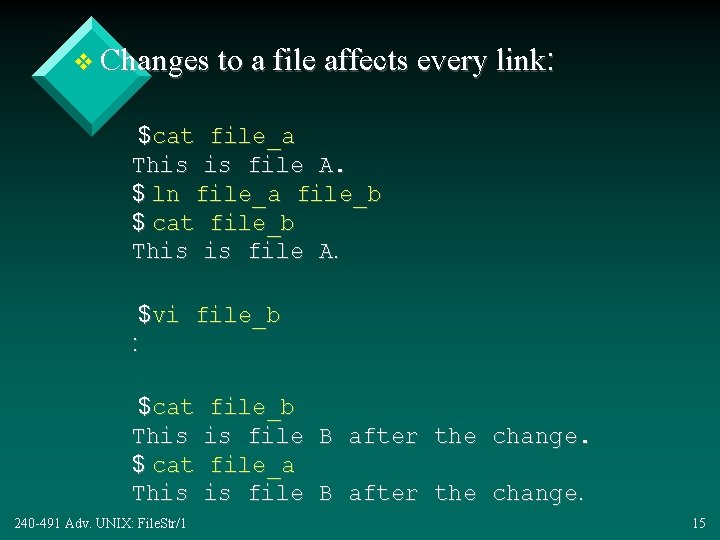 v Changes to a file affects every link: $cat file_a This is file A.