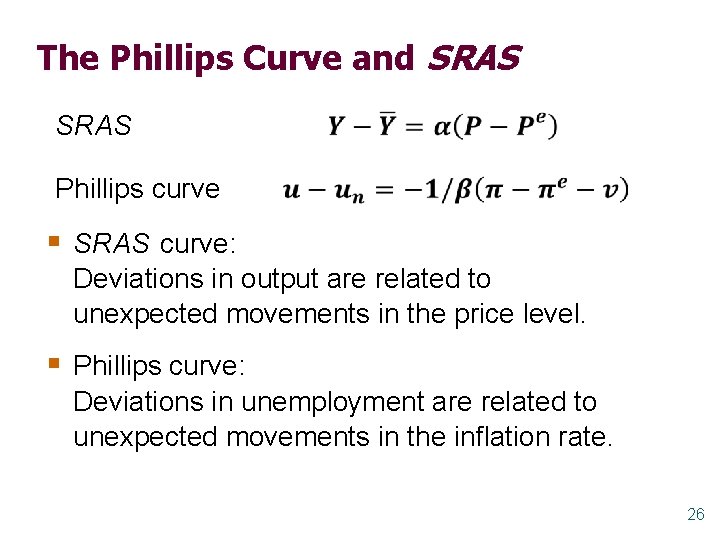 The Phillips Curve and SRAS Phillips curve § SRAS curve: Deviations in output are