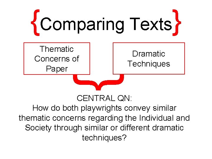 {Comparing Texts} Dramatic Techniques { Thematic Concerns of Paper CENTRAL QN: How do both