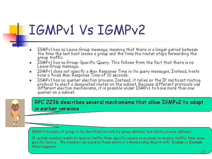 IGMPv 1 Vs IGMPv 2 n n IGMPv 1 has no Leave Group message,