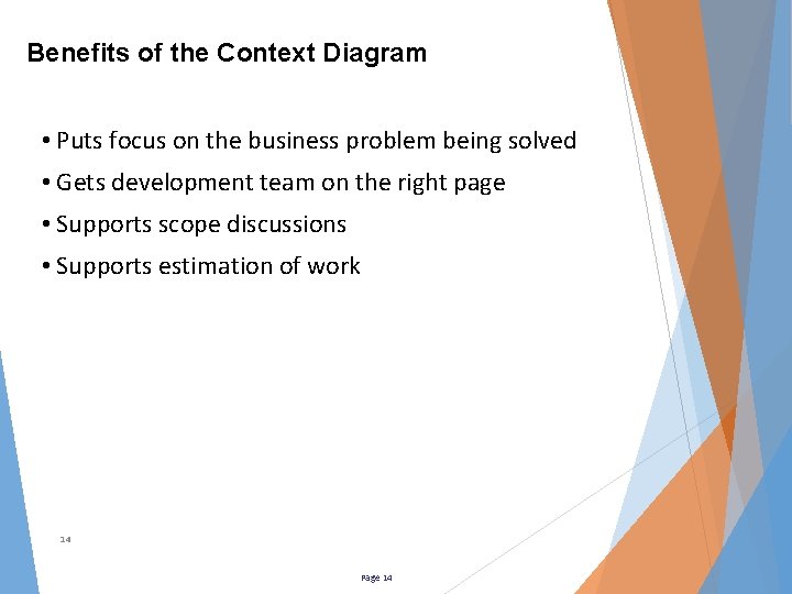 Benefits of the Context Diagram • Puts focus on the business problem being solved