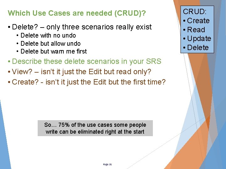 Which Use Cases are needed (CRUD)? • Delete? – only three scenarios really exist