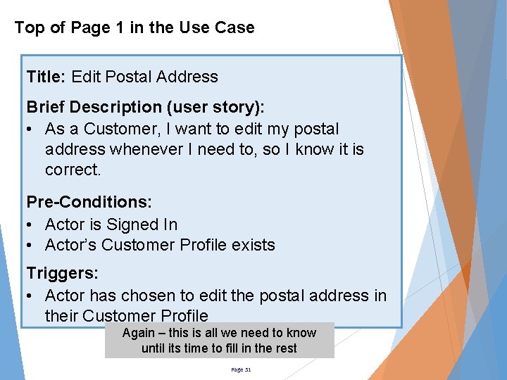 Top of Page 1 in the Use Case Title: Edit Postal Address Brief Description
